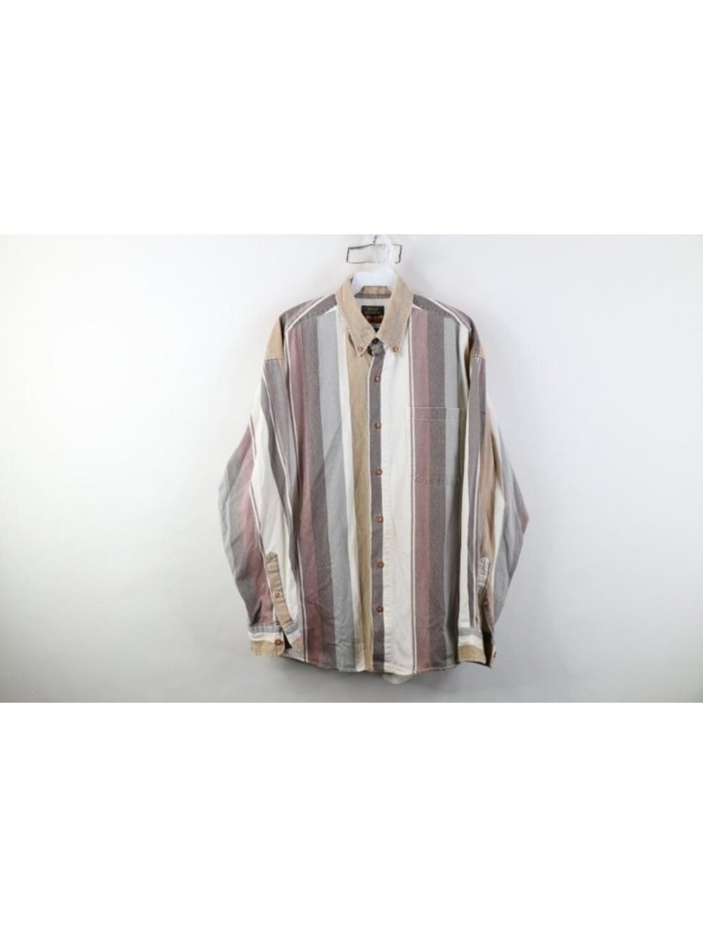 Vtg 90s Streetwear Mens Medium Distressed Heavy Earth Tone Striped Button Shirt